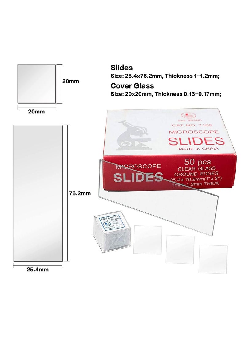 Premify - 50Pcs Pre Cleaned Blank Ground Edge Glass Microscope Slides and 100Pcs Pre Cleaned Microscope Coverslips - Image 1