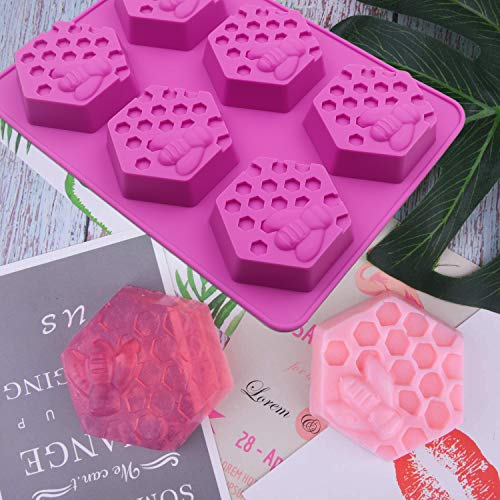 Sakolla 2 Pack Honeycomb Silicone Soap Molds, 6 Cavity Hexagon Bee Silicone Molds for Soap, Lotion Bars, Wax Melts, Beeswax (Purple) - Image 3