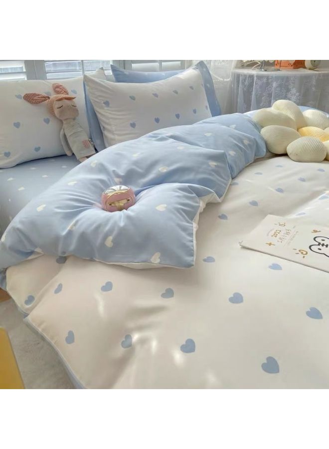 Washed Cotton Four-piece Quilt Cover Single Bedding Student Dormitory Quilt Quilt Cover Sanding Three-piece Bed Sheet Person-Color:Love-grey-Specifications:2.0m Four-piece Set - Image 2