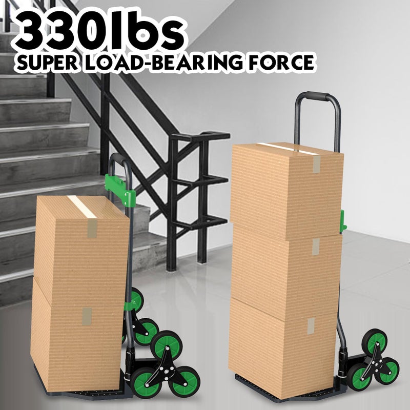 Chinco Star Heavy-Duty 330LB Capacity Hand Truck with Stair-Climbing Wheels & One-Touch Retractable Handle - Q235 Steel Collapsible Dolly Cart, 4.2-Inch Triple Wheels, Elastic Strap & Sponge Grip (Green) - Image 2