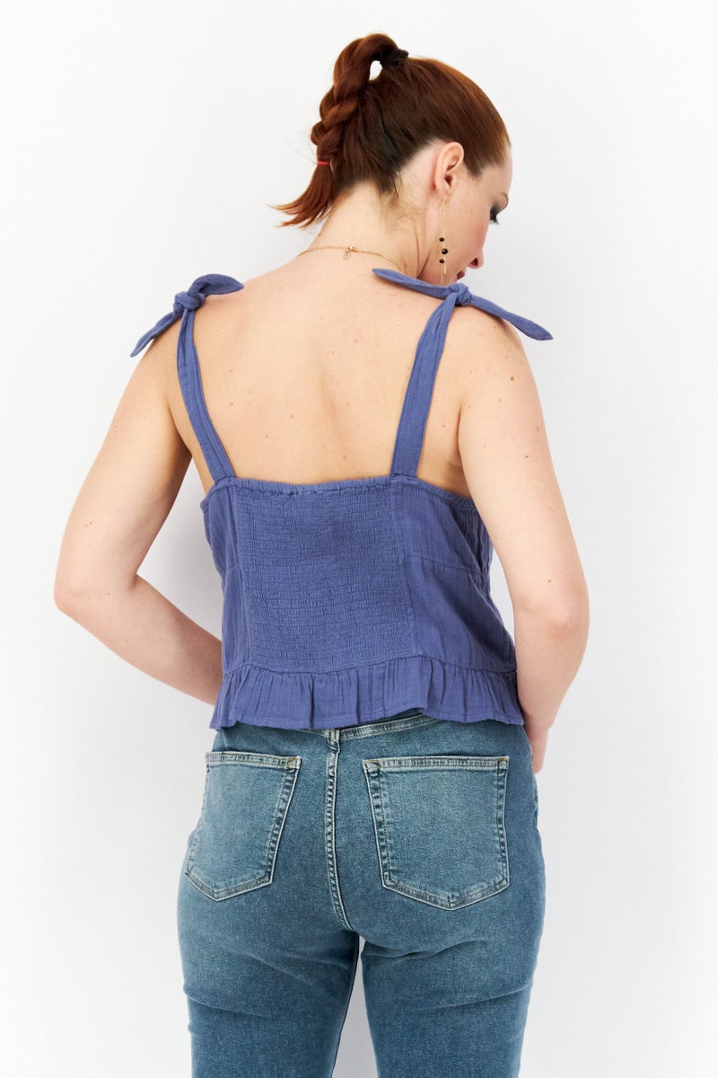 Roxy تي شيرت بلا أكمام على شكل حرف V للنساء، أزرق غامق - Image 3