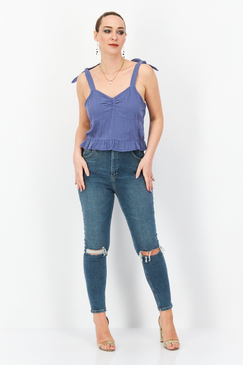 Roxy تي شيرت بلا أكمام على شكل حرف V للنساء، أزرق غامق - Image 4