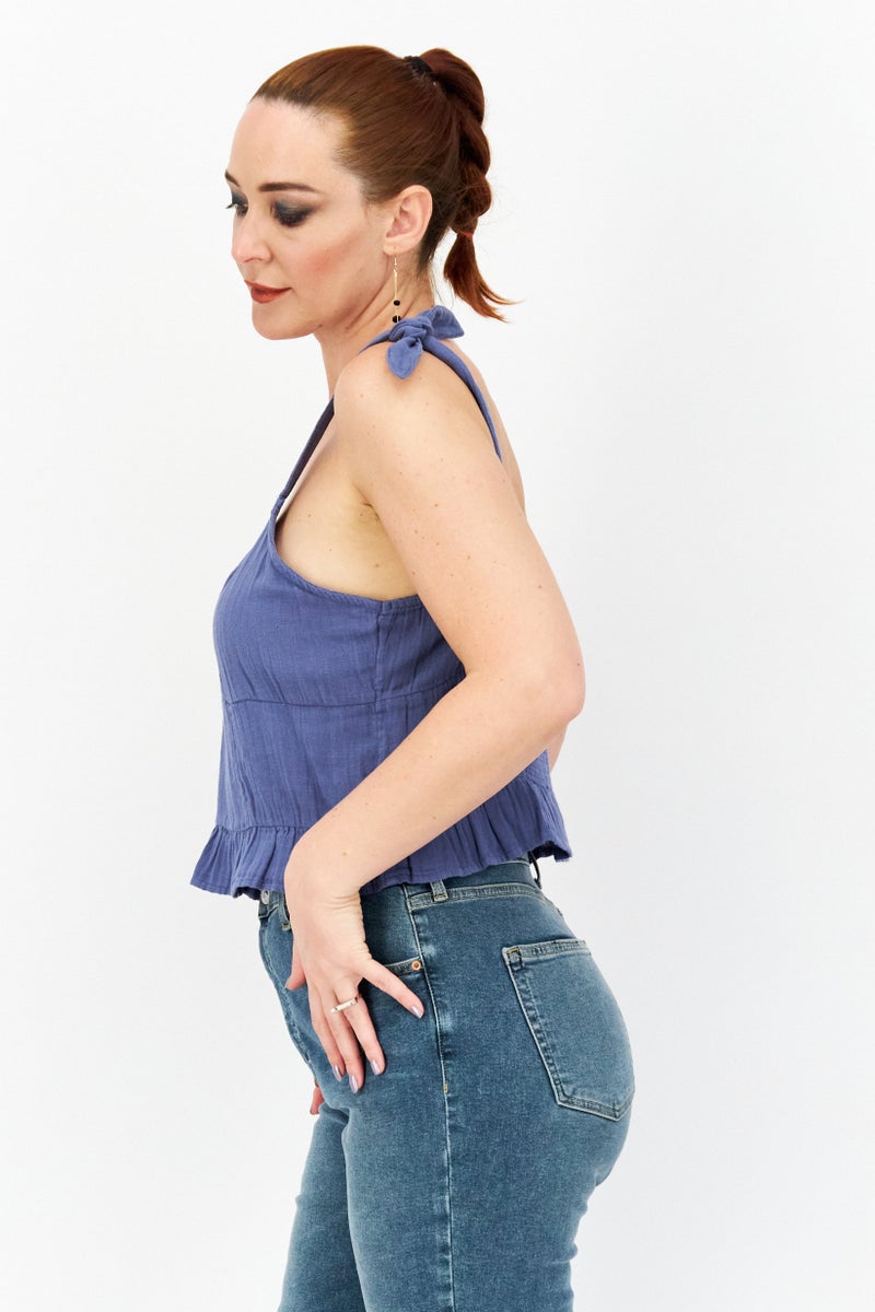 Roxy تي شيرت بلا أكمام على شكل حرف V للنساء، أزرق غامق - Image 2