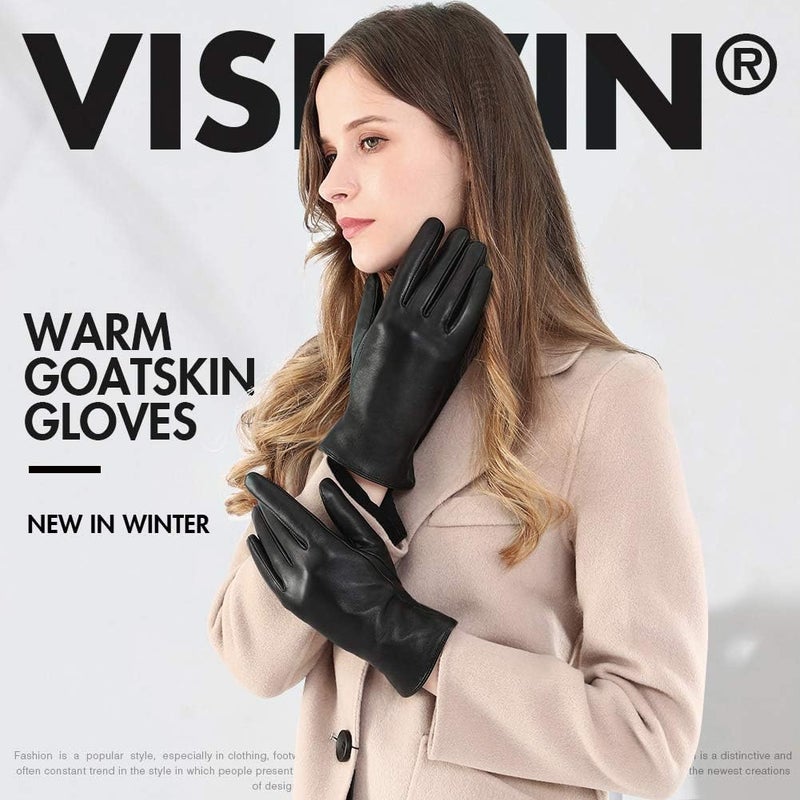 Vislivin Women's Touchscreen Genuine Leather Gloves - Warm Winter Driving Gloves, Black, Size M - Image 2