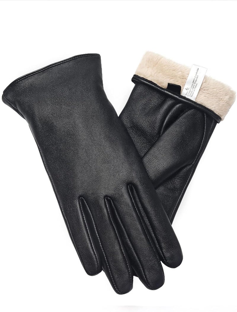 Vislivin Women's Touchscreen Genuine Leather Gloves - Warm Winter Driving Gloves, Black, Size M - Image 1