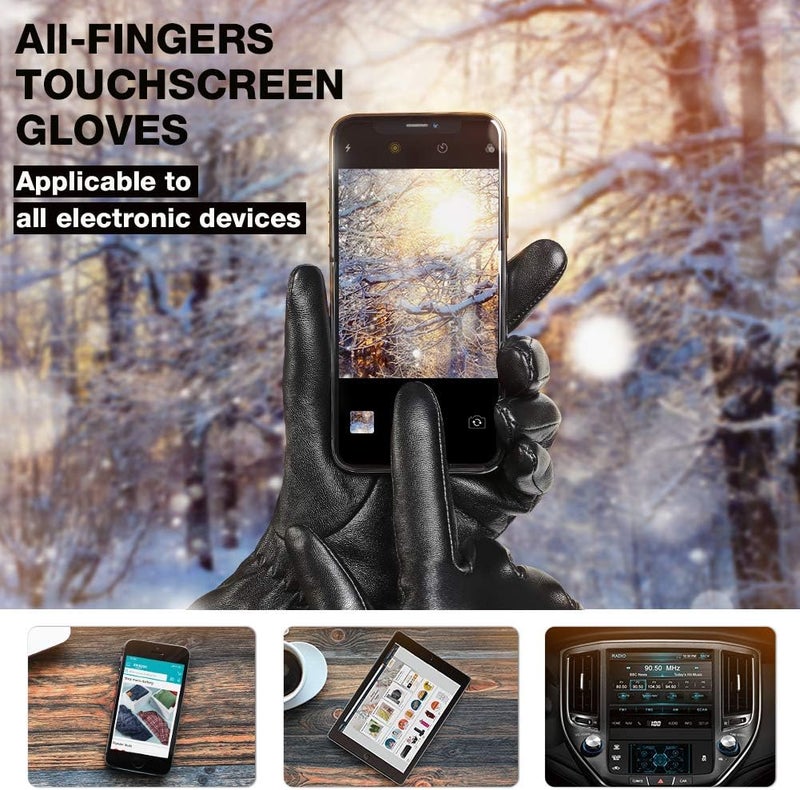 Vislivin Women's Touchscreen Genuine Leather Gloves - Warm Winter Driving Gloves, Black, Size M - Image 5