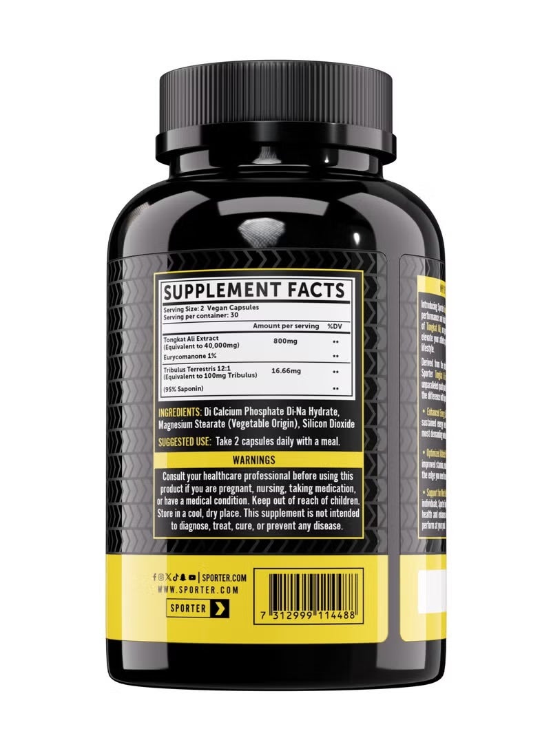 سبورتر تونجكات علي – 60 كبسولة نباتية | 800 مجم مستخلص تونغكات علي 100:1 | مع تريبولوس تيريستريس | هرمون التستوستيرون للرجال | الحيوية والقوة ودعم الأداء - Image 2