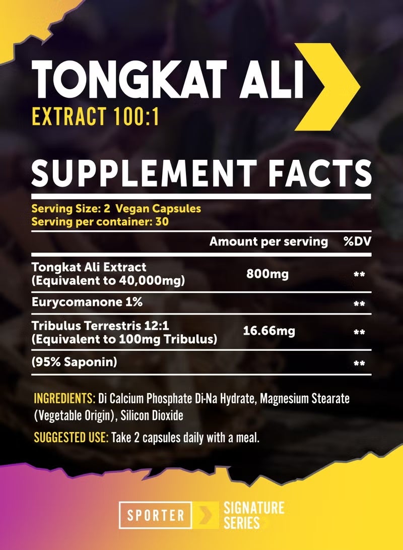 سبورتر تونجكات علي – 60 كبسولة نباتية | 800 مجم مستخلص تونغكات علي 100:1 | مع تريبولوس تيريستريس | هرمون التستوستيرون للرجال | الحيوية والقوة ودعم الأداء - Image 5