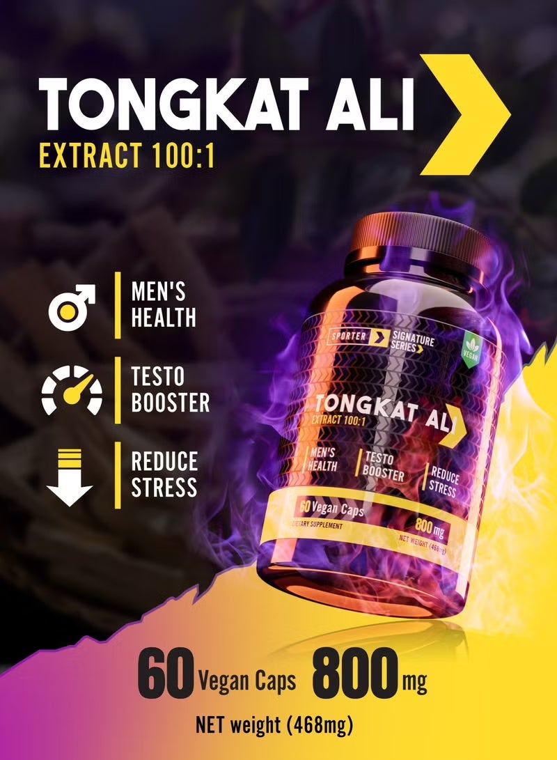سبورتر تونجكات علي – 60 كبسولة نباتية | 800 مجم مستخلص تونغكات علي 100:1 | مع تريبولوس تيريستريس | هرمون التستوستيرون للرجال | الحيوية والقوة ودعم الأداء - Image 4