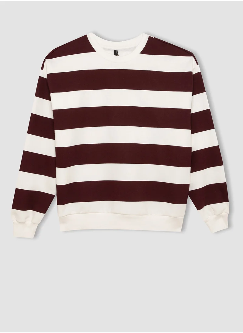 DeFacto Relax Fit Striped Thick Casual Sweatshirt