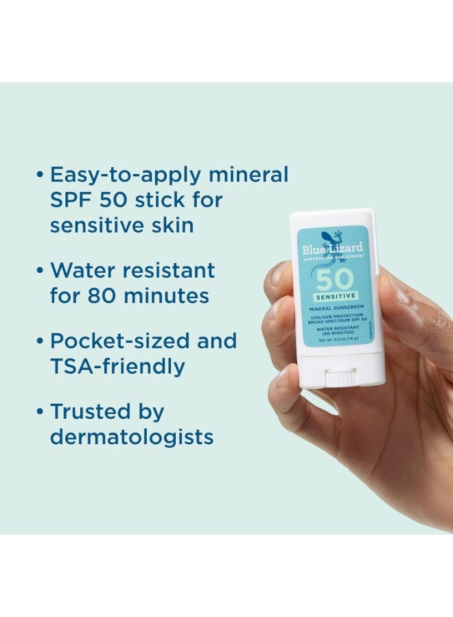 BLUE LIZARD Sensitive Mineral Sunscreen Stick with Zinc Oxide, SPF 50+, Water Resistant, UVA UVB Protection Easy to Apply, Fragrance Free, 0.5 Oz - Image 2