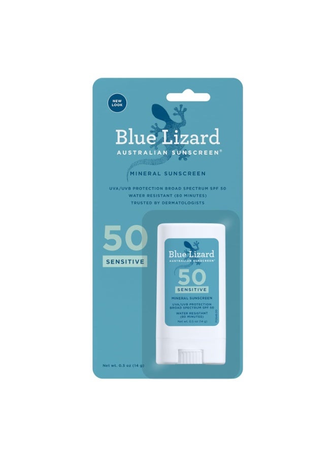 BLUE LIZARD Sensitive Mineral Sunscreen Stick with Zinc Oxide, SPF 50+, Water Resistant, UVA UVB Protection Easy to Apply, Fragrance Free, 0.5 Oz - Image 1