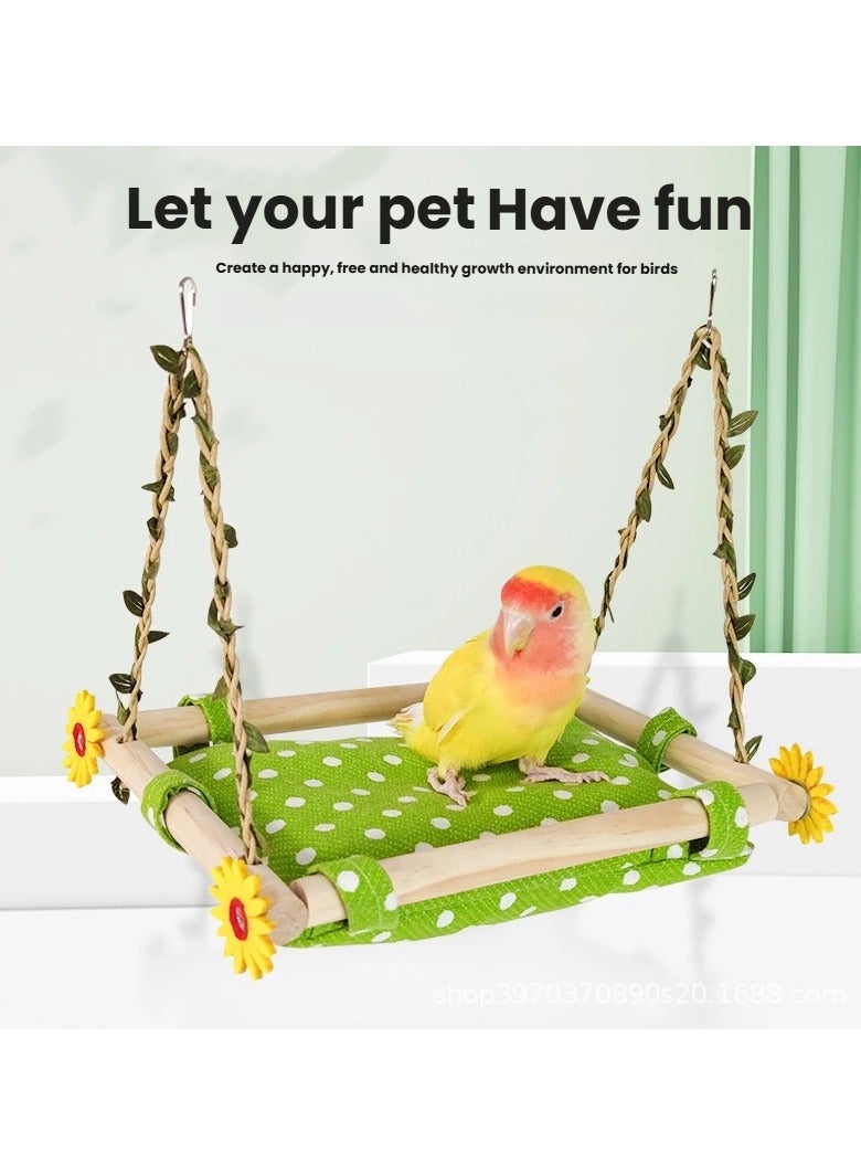 عام عش مربع صغير من القماش القنفي للطيور، مع أرجوحة وكوبري معلق، لعبة متكاملة للببغاوات. - Image 2