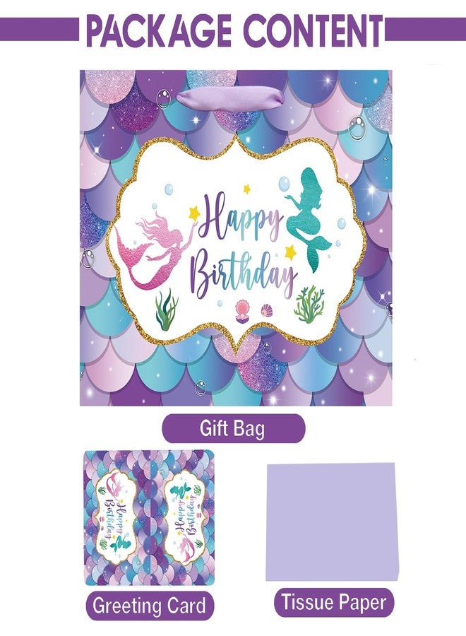 Laidans 13" Large Mermaid Happy Birthday Gift Bag with Handle, Tissue Paper and Card for Kids Girls (13in Purple) - Image 4