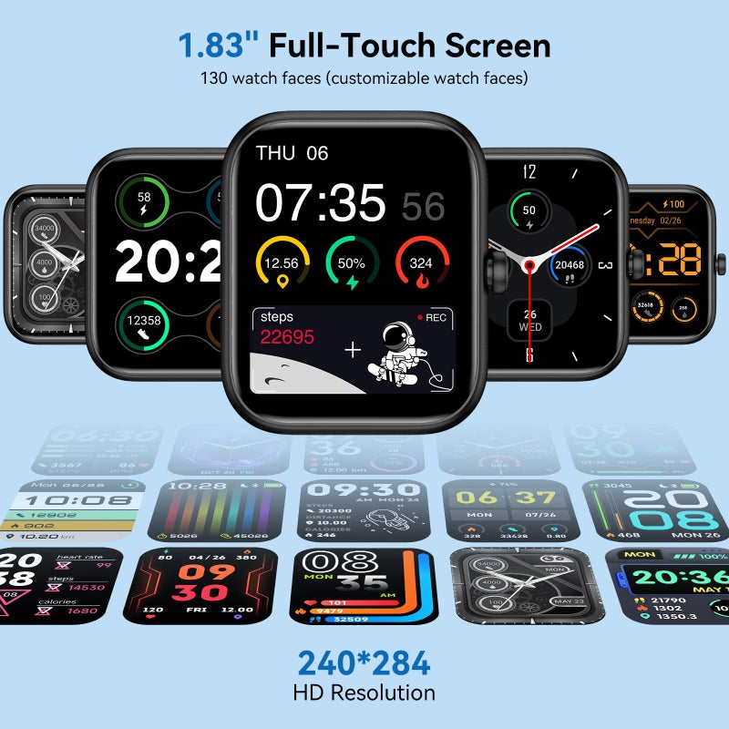 SENBONO Smart Watch with Alexa Built-in, 1.83" HD Touchscreen, Digital Bluetooth Calling, IP68 Waterproof Fitness Tracker, 120+ Sports Modes, 24/7 Heart Rate/Sleep Monitor for iPhone Android (Black) - Image 4