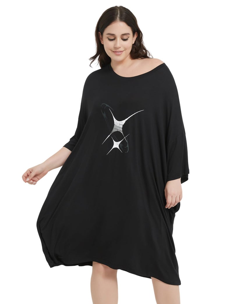 KFUBUO Plus Size Nightgowns for Women Oversized Sleep Tshirts Dress Black Pjs Lounge Short Sleeves Sleepwear With Pocket Fit S-5XL - Image 2