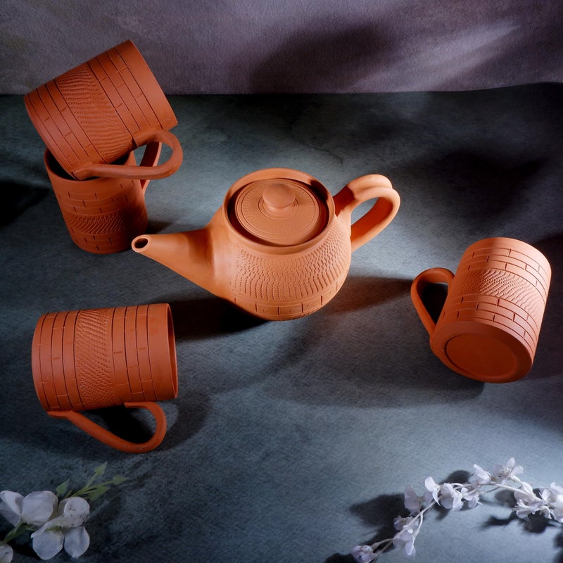 RKD Enterprise Handcrafted Premium Terracotta Tea Morning Set - 4 Coffee Tea Mug with 1 Tea Pot Kettle | Ideal Gift for Friends &Family - Image 4