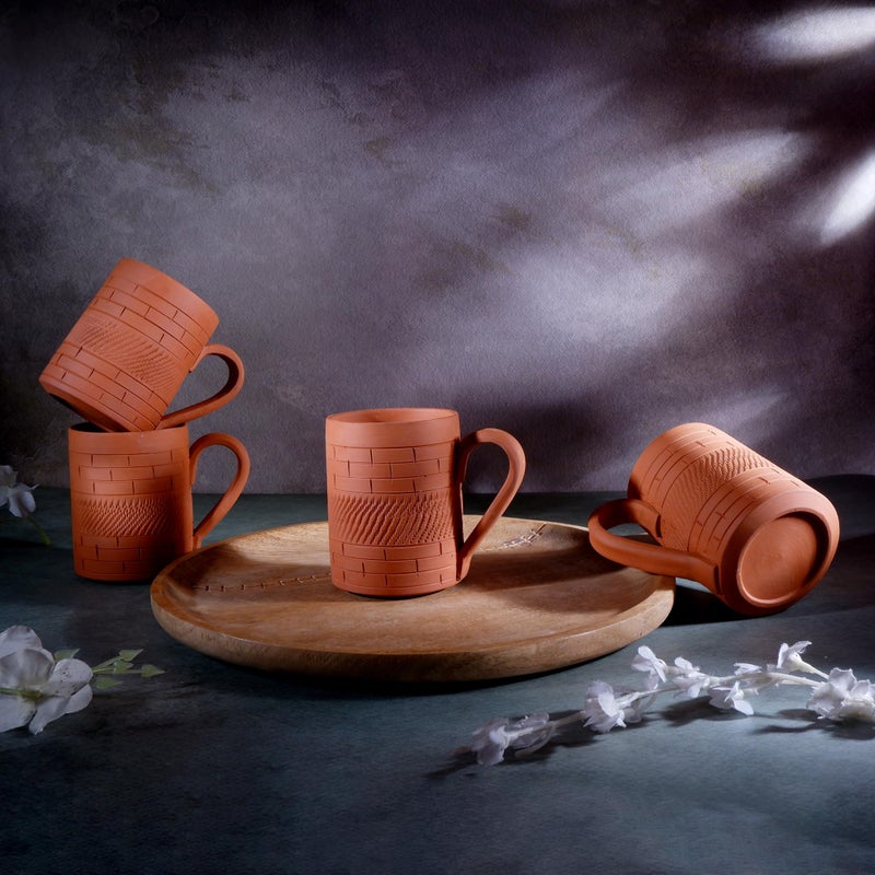 RKD Enterprise Handcrafted Premium Terracotta Tea Morning Set - 4 Coffee Tea Mug with 1 Tea Pot Kettle | Ideal Gift for Friends &Family - Image 3