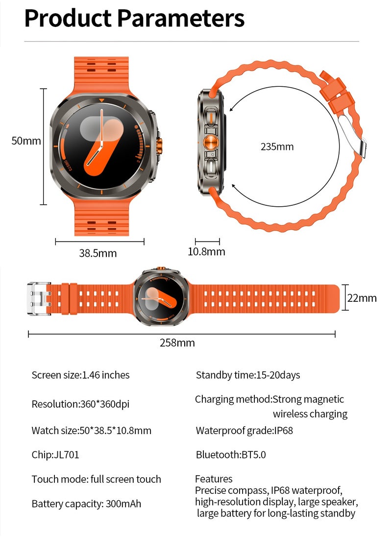 Generic - New Arrival Z7 Ultra Smart Watch,Compass Smart Watch For Outdoor Sport,Bluetooth Call,Heart Rate Fitness Monitor,Wireless Charging,Message Reminder,Sport Watch For Men And Woman,Water Proof,Gesture Control,Multifunctional,With 2 Bands - Image 1