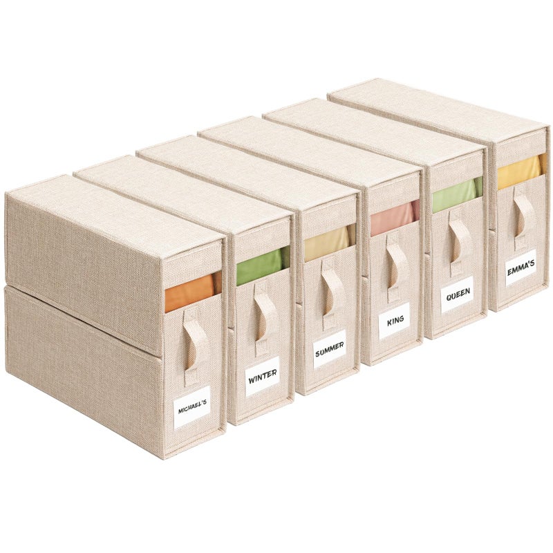 ZenStorage 6Pack Sheet Organizers and Storage - King/Queen Size Sheet Storage Organizer with Window, Foldable & Dustproof Sheet Organizer for Linen Closet for Summer Blankets & Sheet Sets,Beige - Image 1