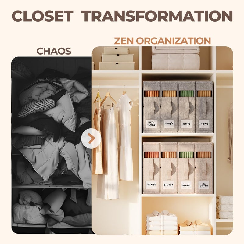 ZenStorage 6Pack Sheet Organizers and Storage - King/Queen Size Sheet Storage Organizer with Window, Foldable & Dustproof Sheet Organizer for Linen Closet for Summer Blankets & Sheet Sets,Beige - Image 4