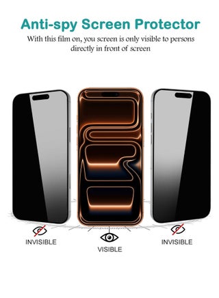 Apple iPhone 17 Pro Max Privacy Invisible Shield Tempered Glass Full Glue Screen Protector |Premium Edge to Edge Anti Spy Privacy Tempered Glass， 9H hardness, 28° screen occlusion angle, privacy tempered glass, compatible with phone cases, and scratch resistant. - Privacy Glass - view 3