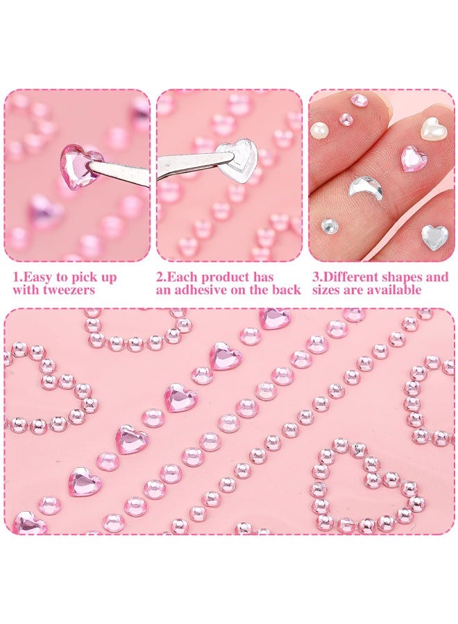 5 أوراق أحجار كريمة ذاتية اللصق للمكياج، ملصقات حجر الراين ثلاثية الأبعاد على شكل نجمة القمر والقمر، لؤلؤ كريستالي لجسم أظافر العين، وحرف مجوهرات المهرجانات - Image 3