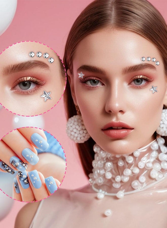 5 أوراق أحجار كريمة ذاتية اللصق للمكياج، ملصقات حجر الراين ثلاثية الأبعاد على شكل نجمة القمر والقمر، لؤلؤ كريستالي لجسم أظافر العين، وحرف مجوهرات المهرجانات - Image 5