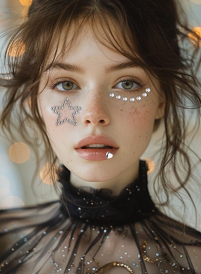 5 أوراق أحجار كريمة ذاتية اللصق للمكياج، ملصقات حجر الراين ثلاثية الأبعاد على شكل نجمة القمر والقمر، لؤلؤ كريستالي لجسم أظافر العين، وحرف مجوهرات المهرجانات - Image 4