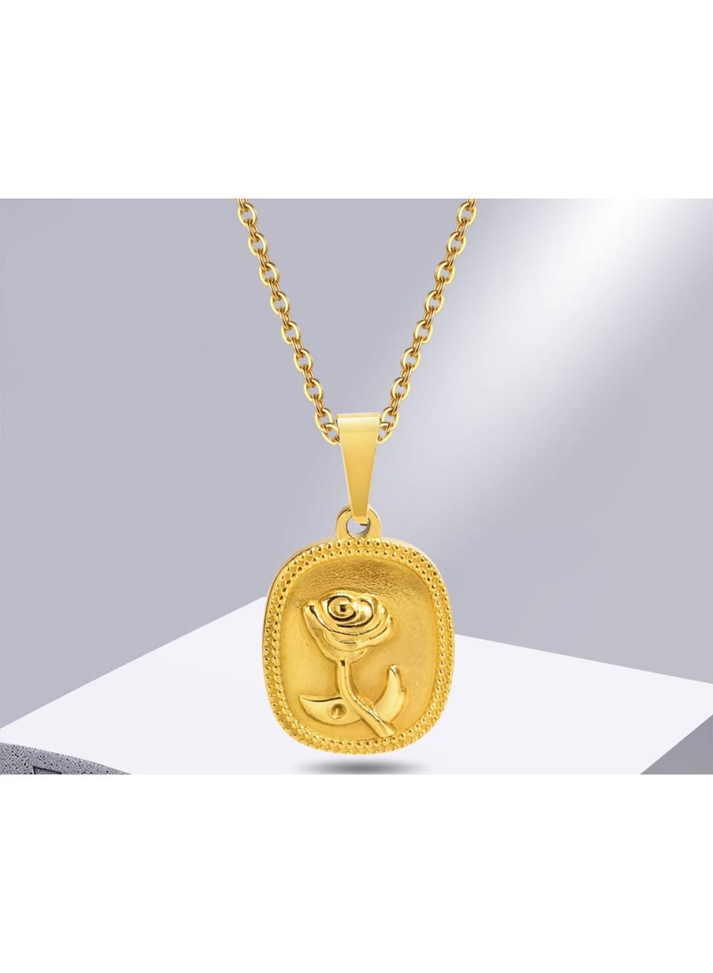 Luxuria 18K gold plated stainless steel rose pendant for women, a durable, hypoallergenic jewelry gift symbolizing love. - Image 1