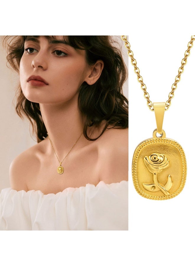Luxuria 18K gold plated stainless steel rose pendant for women, a durable, hypoallergenic jewelry gift symbolizing love. - Image 2
