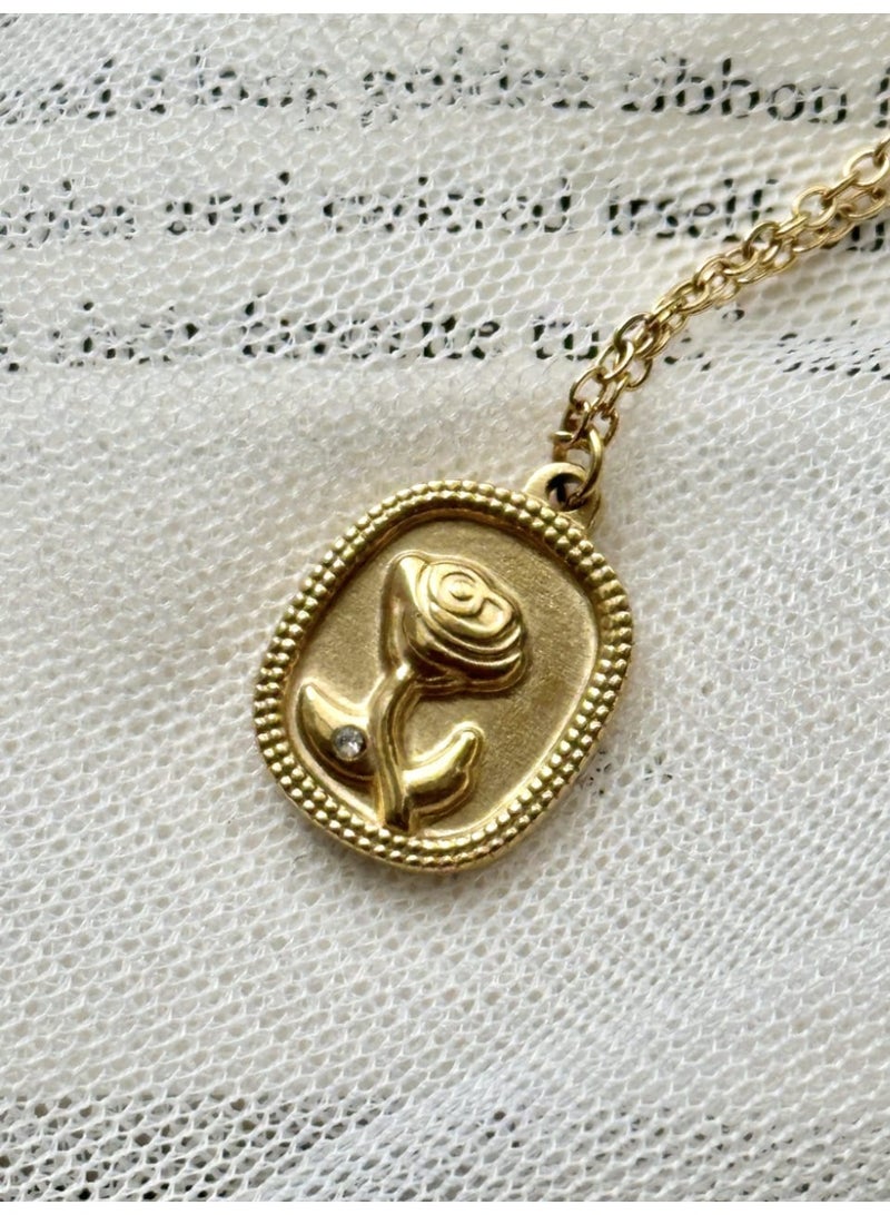 Luxuria 18K gold plated stainless steel rose pendant for women, a durable, hypoallergenic jewelry gift symbolizing love. - Image 4