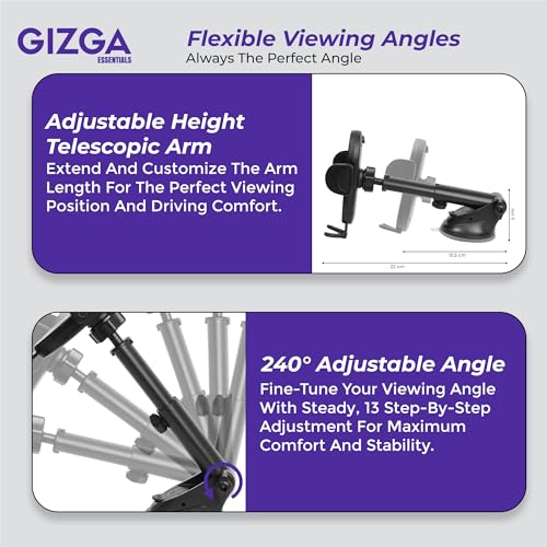 GIZGA essentials Car Phone Stand, Universal Air-Vent Mount Mobile Holder (Rubber)/Tablet Mount Mobile Holder, Steady Grip & Rounded Edges, Compatible for All Devices, Expandable Jaw, Black - Image 5