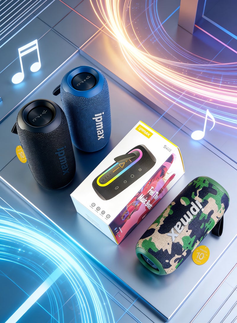 ipmax Audio Portable Bluetooth Speaker with RGB Light, 5W Output, Dual Bass Diaphragms, Support TF/USB/Type-C - Black - Image 1