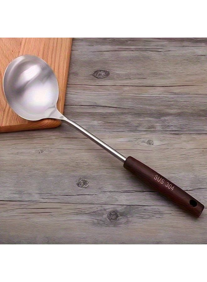 1pc Heavy Duty 304 Stainless Steel Soup Spoon with Non Slip Wood Handle - Image 3