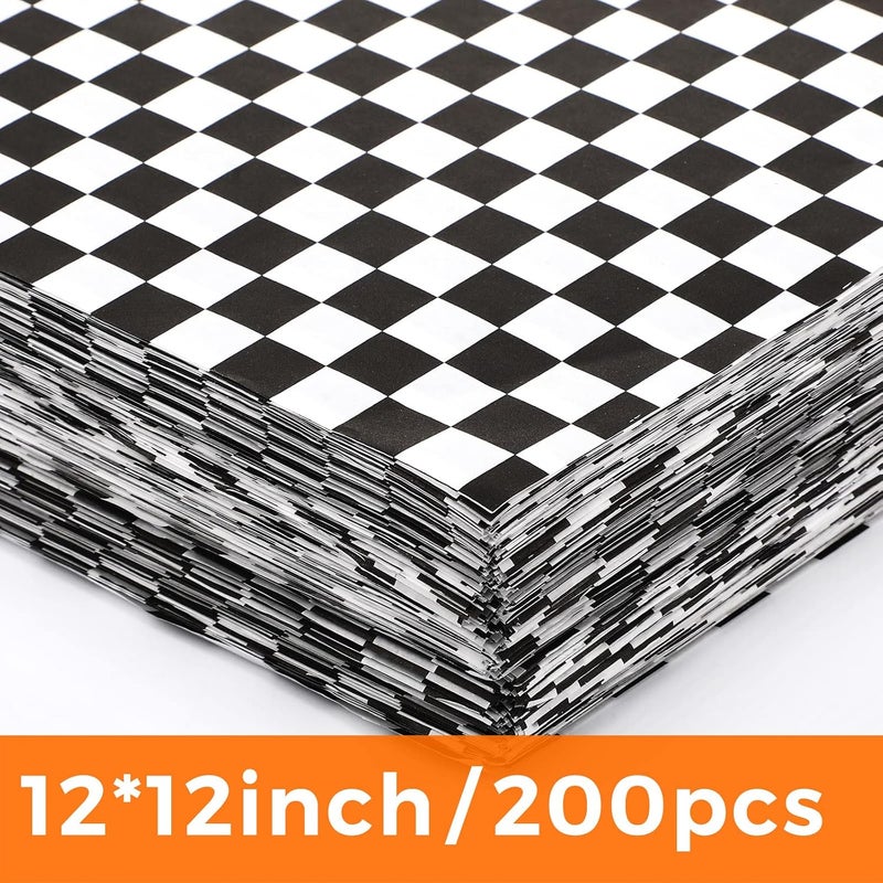 Spakon 200 Sheets Wax Deli Paper Sheets for Food 12 x 12 inch Checkered Dry Waxed Deli Paper Sheet for Sandwich Paper Liner, Food Basket Liners, Food Wrapping, Black-White - Image 2