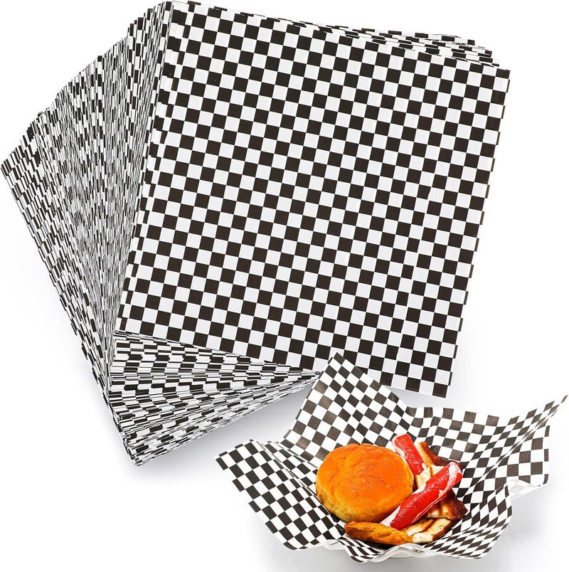 Spakon 200 Sheets Wax Deli Paper Sheets for Food 12 x 12 inch Checkered Dry Waxed Deli Paper Sheet for Sandwich Paper Liner, Food Basket Liners, Food Wrapping, Black-White - Image 1