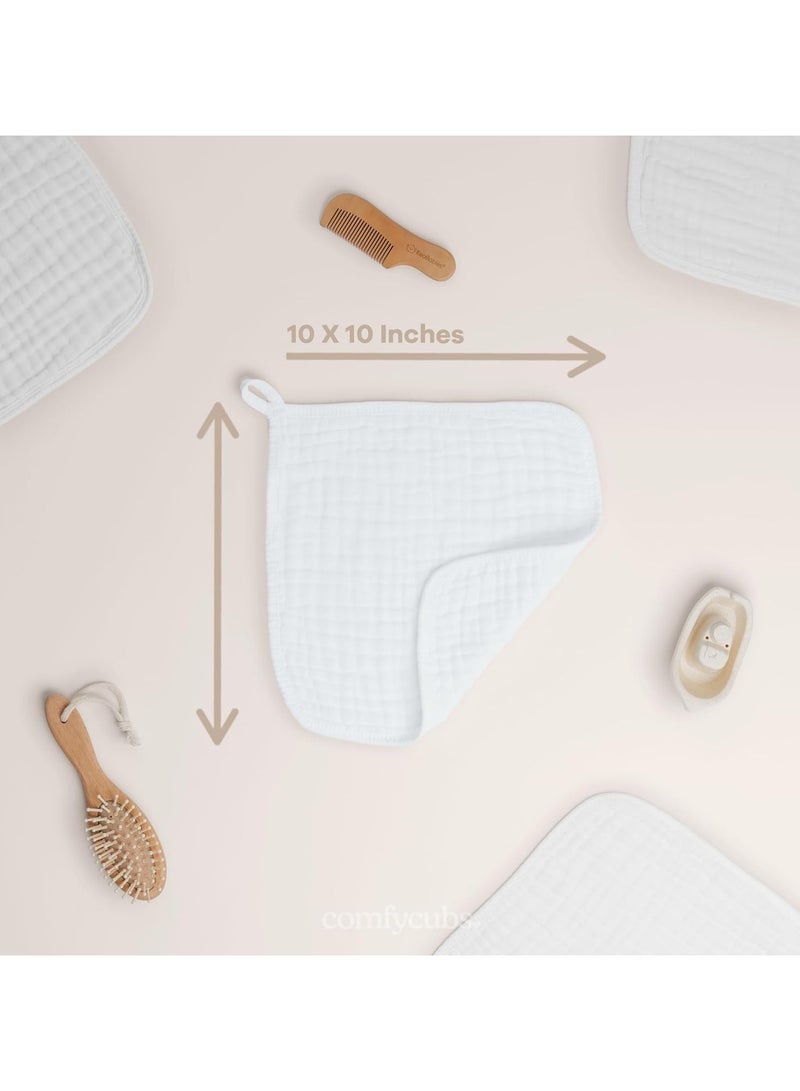 كيلا مناشف استحمام للأطفال، مناشف أطفال من القطن الموسلين، مناشف استحمام كبيرة مقاس 10 × 10 بوصات ناعمة على البشرة الحساسة، ماصة للأولاد والبنات، هدايا أساسية للأطفال حديثي الولادة والأطفال الصغار (أبيض، عبوة من 10 قطع) - Image 3