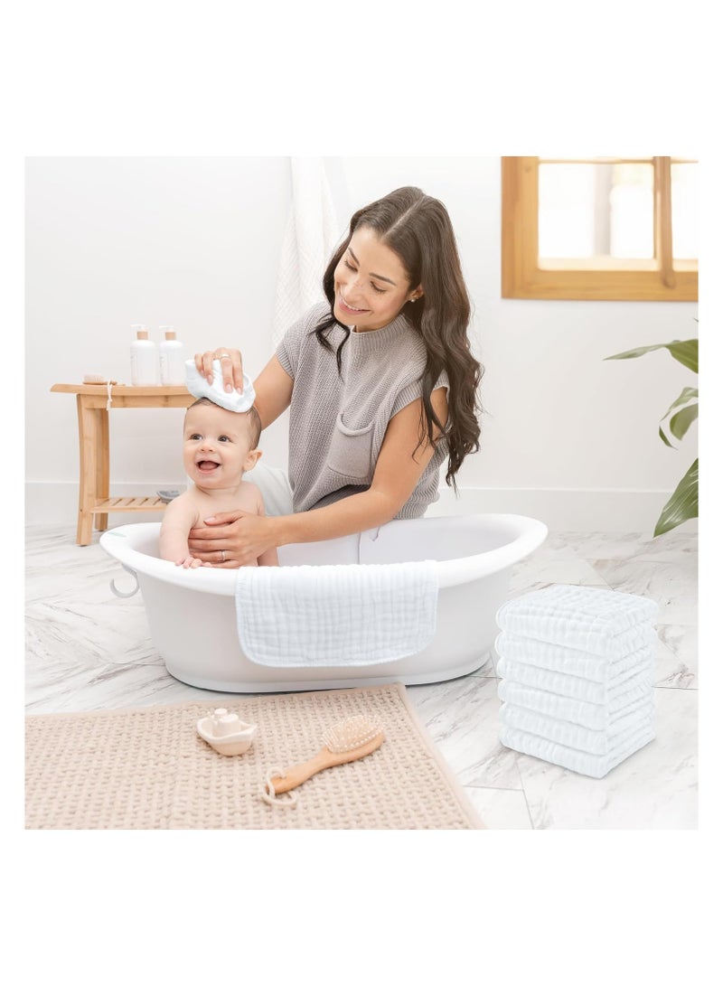 كيلا مناشف استحمام للأطفال، مناشف أطفال من القطن الموسلين، مناشف استحمام كبيرة مقاس 10 × 10 بوصات ناعمة على البشرة الحساسة، ماصة للأولاد والبنات، هدايا أساسية للأطفال حديثي الولادة والأطفال الصغار (أبيض، عبوة من 10 قطع) - Image 5
