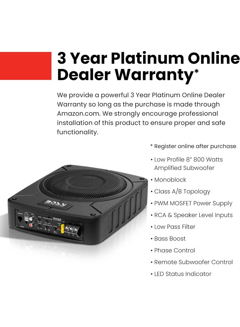 BOSS Audio Systems BAB8 Amplified Car Subwoofer - 800 Watts Max Power, Low Profile, 8 Inch Subwoofer, Remote Subwoofer Control, Great for Vehicles That Need Bass But Have Limited Space - Image 2