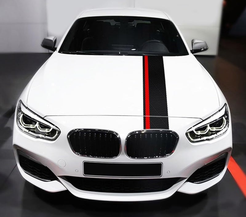 iJDMTOY 7-Inch Width Gloss Black 5D Carbon Fiber Pattern with Red Rally Stripe Vinyl Graphics Decal Kit - Image 3