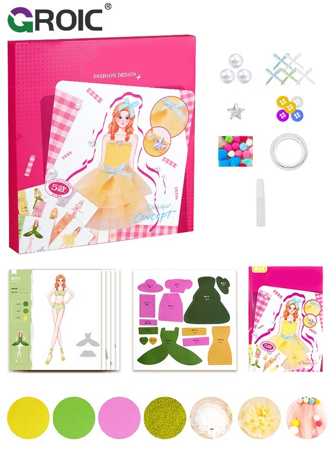GROIC Princess DIY Fashion Design Kit for Girls No-Sew Clothing Creation Toy, Art Educational Gift for Kids Ages 6+ - Image 1