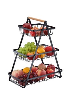 MIXDE 3-Tier Countertop Fruit Basket Storage, Vegetable Rack Bread Display Stand for Kitchen, Black  - Image 1