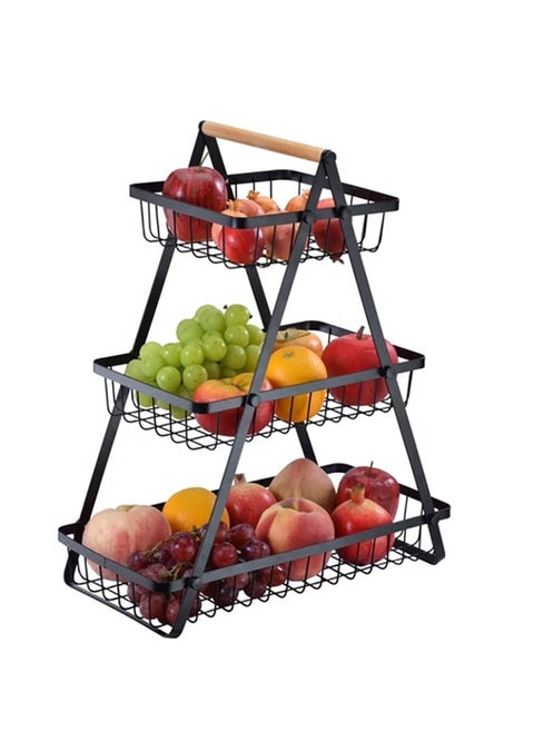 3-Tier Countertop Fruit Basket Storage, Vegetable Rack Bread Display Stand for Kitchen, Black