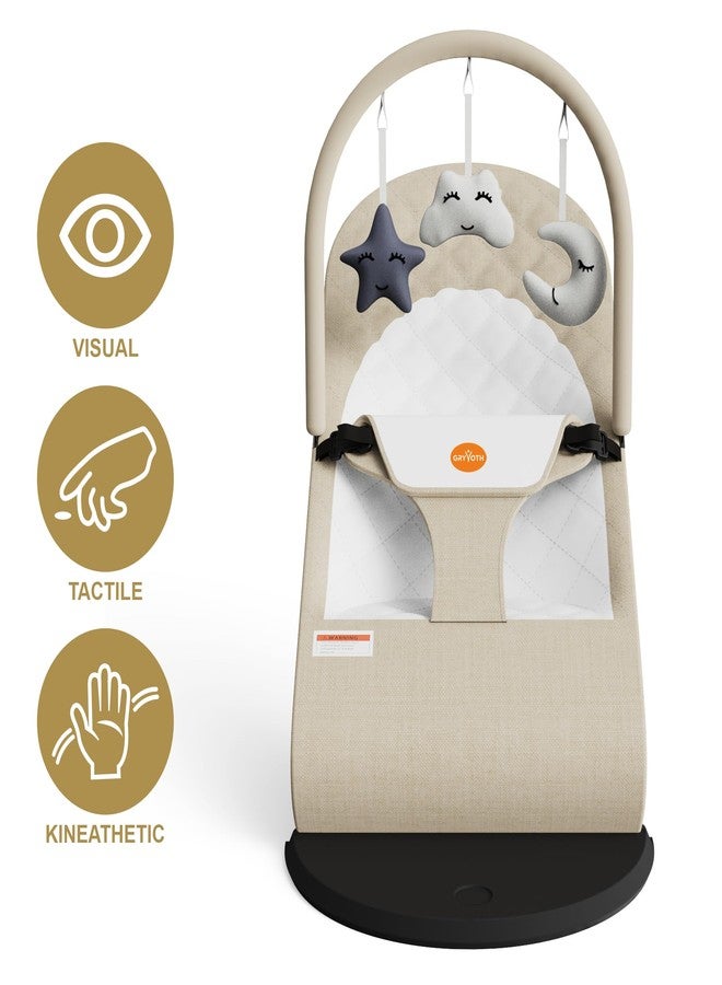 Gryvoth Portable Baby Bouncer Seat for Infants, 0-18 Months, 3 Modes of Use with Rocker & Stationary Options, Ergonomic Infant Chair with Hanging Toys, The Gift List New Parents Actually Want-Oatmeal - Image 2