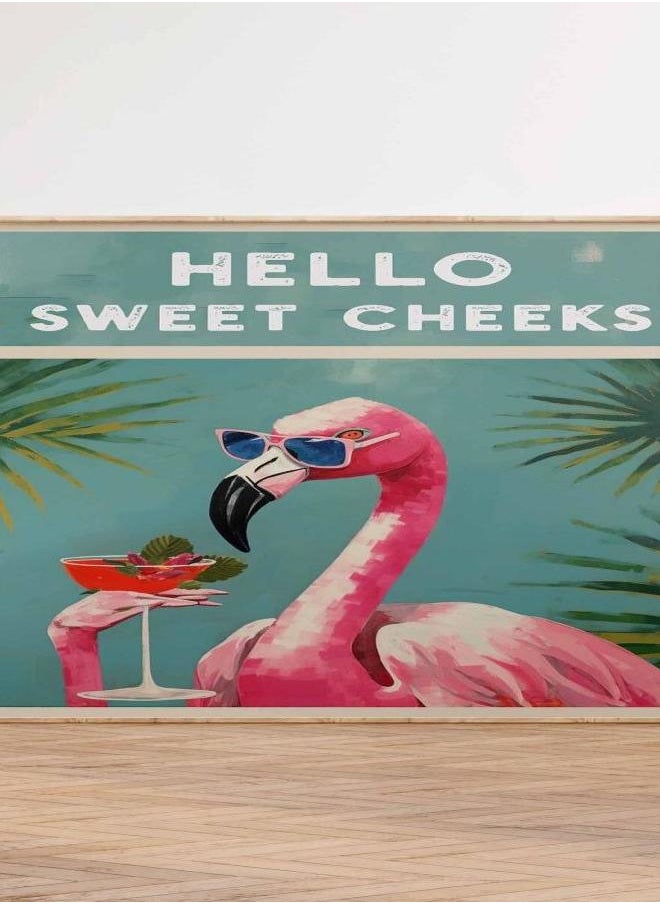 Generic - (Assembly frame) Hello Sweet Cheeks Print Funny Poster Bathroom Art Print Funny Flamingo Print Flamingo Poster Gift Pink Flamingo Wall Art - Sizes A2 A3 A4 - Image 1
