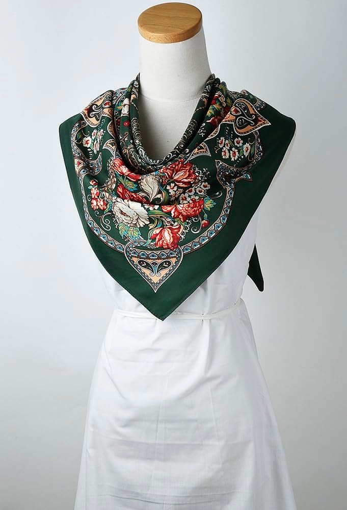 corciova XL 40x40 Inch Extra Large Silk Satin Scarf Tops for Women Head Wraps Shirt Dark Green Paisley Floral Hair Headscarf - Image 3