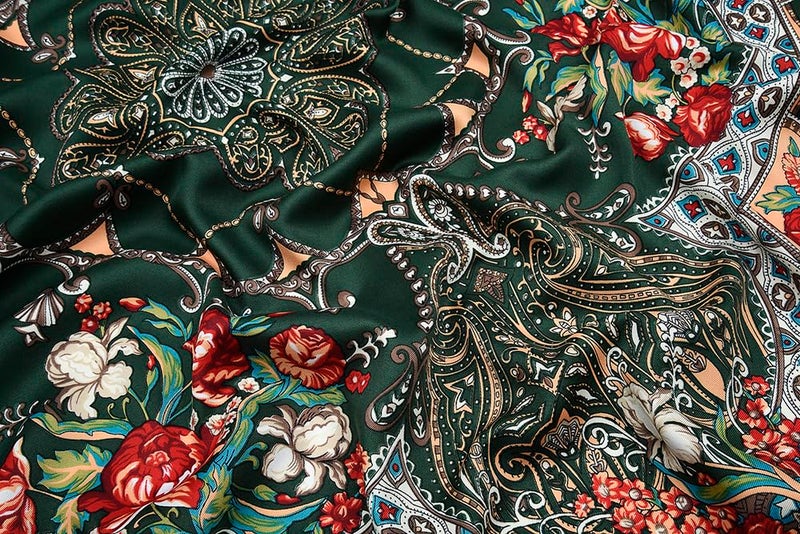 corciova XL 40x40 Inch Extra Large Silk Satin Scarf Tops for Women Head Wraps Shirt Dark Green Paisley Floral Hair Headscarf - Image 5