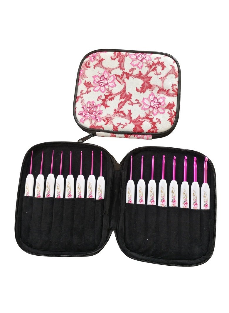 Generic Sweater Needle Knitting Tools ABS Plastic Handle Printed Aluminum Crochet Needle A Set of 16 Pieces Fine to Thick Full Set  - Image 1