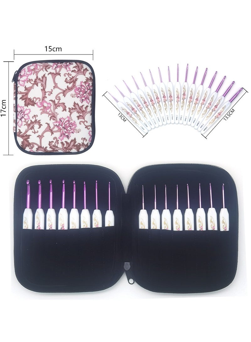 Generic Sweater Needle Knitting Tools ABS Plastic Handle Printed Aluminum Crochet Needle A Set of 16 Pieces Fine to Thick Full Set  - Image 2